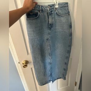 MANGO - denim midi skirt, medium wash, size medium (fits more like an 8)
